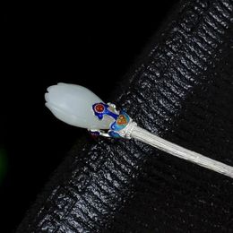 Estilo étnico flor de magnolia natural una tiara de jade 925 joyería de pelo de esmalte de plata para mujeres accesorios hanfu regalo 240311