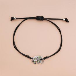 Etnische stijl dames mode holle olifantenkaart armband creatieve wasdraad geweven verstelbare handband linkketen