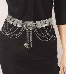 Chaînes de ventre en métal vintage ethnique pour femmes robe de danse ceinture chaîne de taille pièce géométrique longue gland chaîne de bijoux de corps indien 240110