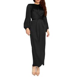 robe ethnique porter pour les femmes violet robe arabe classique col rond taille élégante, mode noble petite lanterne manchette élastique fermeture