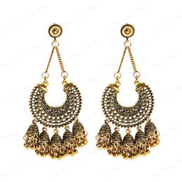 Etnische vrouwen zilveren kleur Indiase sieraden jhumka oorbellen hangers vintage boho stam klok tassel oorbellen