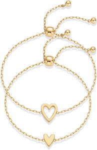 ETS Pavoi 14K vergulde bijpassende hartvormige hanger enkele korrelarmband ingesteld voor vrouwen |verstelbare liefde en vriendschap tweedelige armband