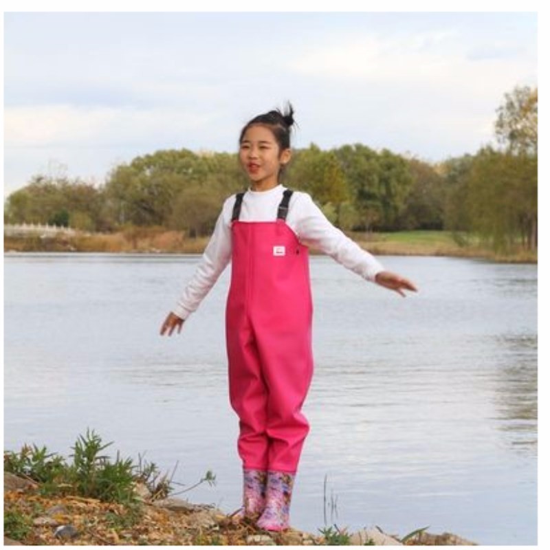 EU 25-36 Kids Waterproof Wader Pants With Rain Boots Outdoor Girl Boy Playing Water Angling Beach Fishing Suspender Trousers