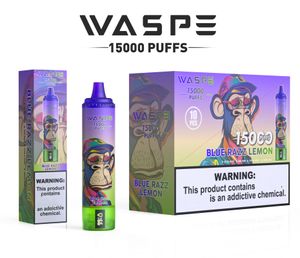 UE Famous Brand Waspe Vape Vape 15K Puff E Cig Vaper Device Préfaisé prêt à fumer 15000 Puffs LCD Affichage Mesh Coil 12 FLAVORS 850MAH Batterie
