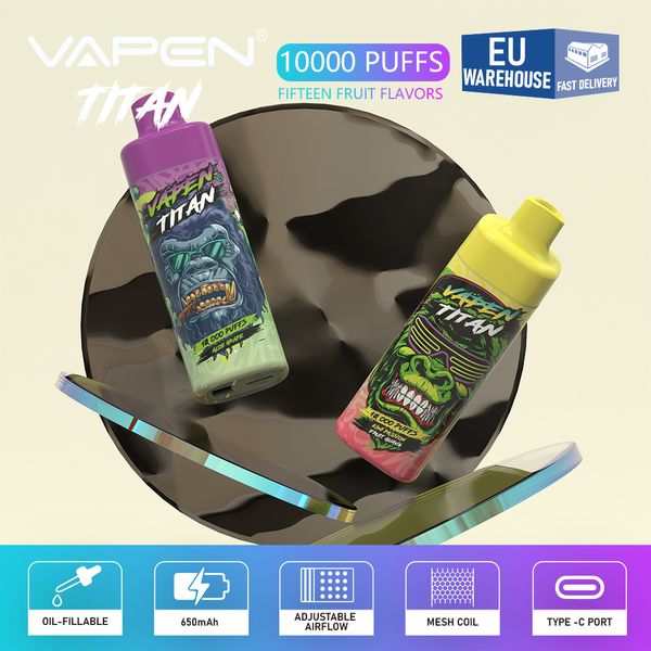 Entrepôt local de l'UE vape jetable VAPEN TITAN 10000 bouffées 10000 barre razz Rechargée e Cigarettes rechargeable Mesh Coil 20 ml 10k bouffées vapes