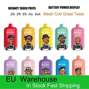 Entrepôt local de l'UE Cigarette électronique Hifancy jetable vape puff 16000 vapes stylo Mesh Coil 650mah rechargeable avec écran d'affichage Puff 15k puff16k barre de dispositif