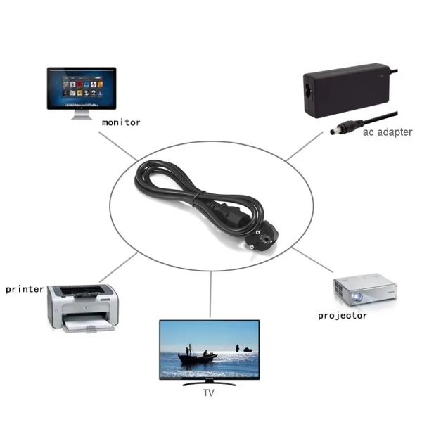 Câble d'alimentation de l'UE 1,2 m 1,5 m 5ft 1,8m 5m Euro Type E / F Plug SCHUKO IEC C13 Câble d'alimentation pour le moniteur d'ordinateur PC TV Imprimante
