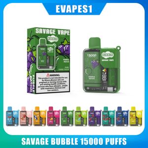 Expédition de l'UE Original Savage Bubble 15000 Puffes 15k Boîte de vape jetable Batteries rechargeables Batteries Vape Pan de vape 28 ml Flavour Mesh Smart Affichage Enfant Lock Zooy