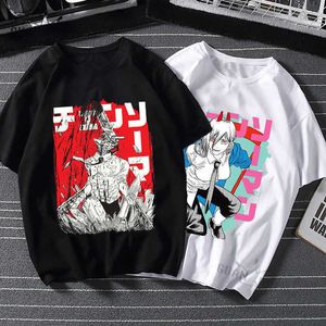 EU Maat 100% Katoen Mannen T-shirt Chainsaw Man Tops Japan Stijl Anime Manga Zomer Zwarte Korte Mouwen T-shirt Vrouwen x0602