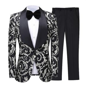 EU -maat 2020 Nieuwe luxe Jacquard Gedrukte mannen Pak Slim Fit Wedding Tuxedo Custom Made Wedding Brader Party Suits Costume Homme302c