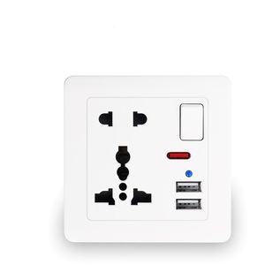 EU Standaard T Grijs Embedded Panel 2.1A Dual USB-poort AC 110-250V UK Wall Power Socket Universele 5-gaten Outlet