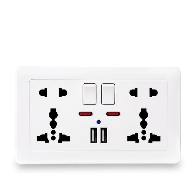 Enchufe USB estándar de la UE Enchufe del cable de alimentación gris Panel integrado 2.1A Puerto dual CA 110-250V Enchufe de pared del Reino Unido Dispositivos de carga portátiles de salida universal de 5 orificios