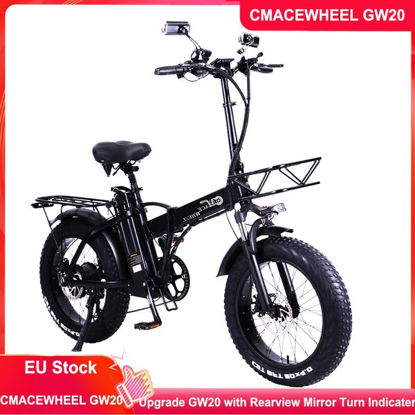 Stock de la UE CMACEWHEEL GW20 Upgrade Verion Add Rearview Mirrior 48V 15Ah Batería 20 * 4 pulgadas Neumático ancho Bicicleta eléctrica plegable