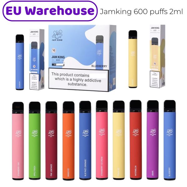 Stock de l'UE Jam King Smoke Vape Puffs 600 2 ml E-liquide Pods 10 saveurs cigarette jetable Chine vente en gros Vape 550 mAh batterie 20 mg Nic Mesh Coil