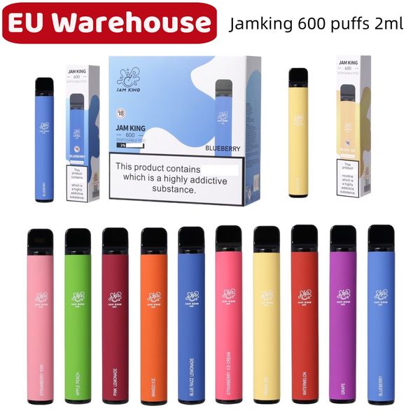 EU Stock Jam King vape bouffée jetable 600 2 ml E-jus 10 saveurs Chine vente en gros Vapes Stick 550mAh Batterie 20mg Nic Mesh Coil Elf Bar