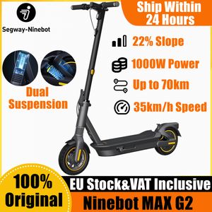 Stock UE Original Ninebot par Segway Max G2 Scooter électrique intelligent Vitesse de 35 km / h Portée de 70 km Moteur de mise à jour Puissance maximale 1000 W Kickscooter puissant avec APP TVA incluse