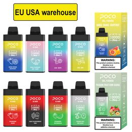 Entrepôt EU USA Original 10000 bouffées Vape jetable Poco BL10000 Cigarette électronique Vape Pen Flux d'air rechargeable réglable 20ML 15 saveurs dispositif