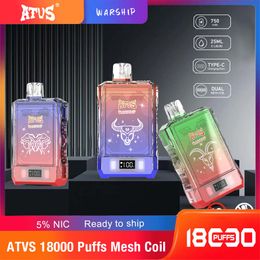 EU USA Warehouse Original 18000 Puffs Vape desechable ATVS 18K Cigarrillo electrónico Vape Pen Flujo de aire recargable Ajustable 25 ml 16 Flaovrs Dispositivo