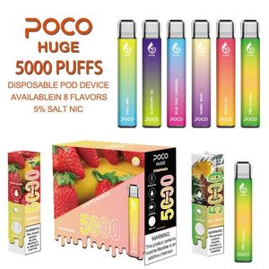 EU USA Entrepôt Original Poco énorme 5000 Puffs Vape jetable Cigarette électronique Vape Pen Flux d'air rechargeable réglable 15 ml 8 Flaovrs