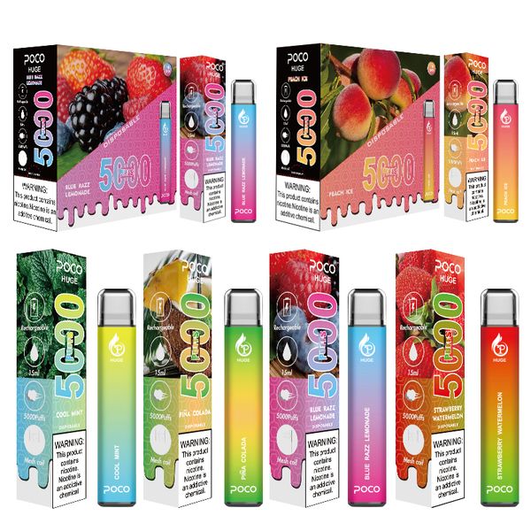 UE EE. UU. Almacén POCO Fábrica Precio al por mayor POCO 5000 puffs Vape desechable Enorme 5K Cigarrillo electrónico Vape Pen Recargable 15ML 10 Sabores Dispositivo