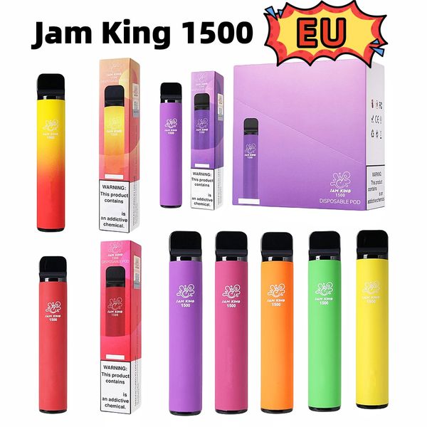 EU Warehouse stylo vape jetable Jam King 1500 barres bouffantes pour vapoteurs en gros Vape Desechable 4,8 ml 850 mAh Batterie E saveur de jus de cigarette