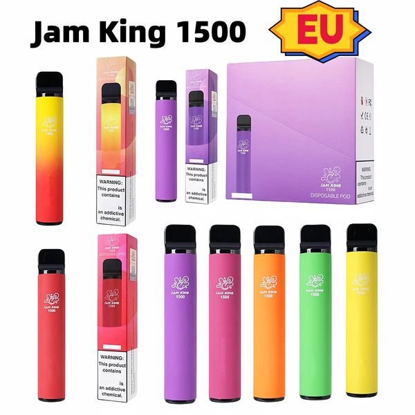 EU Entrepôt vapes jetables Jam King 1500 bouffée vape stylo puffbar Vape Desechable 4.8ml 850mAh Batterie stylo E Cigarette gros jus saveur