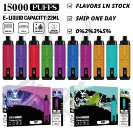 Eu-entrepôt de l'UE en Allemagne Stag Bar King 15000 Puff Vape Pen Tornado Gem Bar jetable E Cigarettes Mesh Coil 15K Puff 22 ml 2% 5% Nicotine E-Liquid Battery Affichage LED Écran LED