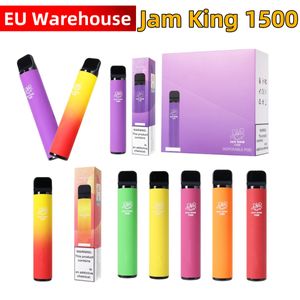 Entrepôt de l'UE Jam King 1500 bouffées de vape jetable e cigarette 4,8 ml de jus électronique prérempli 10 saveurs Pods 2% 20 mg Bobine de maille de sel Nic Batterie 850 mAh vs poco randm