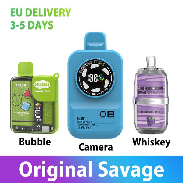 Eu Warehouse Puff 18000 Savage Vape Camera 18K Puffs Disposable Vaper Device VP Shisha 20000 Puff 20K avec écran d'affichage Alimentation réglable E Cigarette