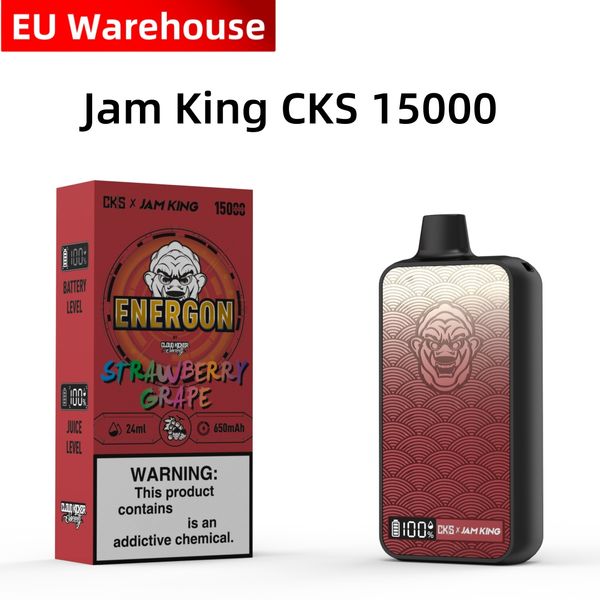 EU Warehouse vape 15000 Puffbar vape box Jam King CKS ENERGON 15K vapes bouffée jetable 24 ml E Liquid Power Écran d'affichage USB-C Charge 650 mah Batterie stylo