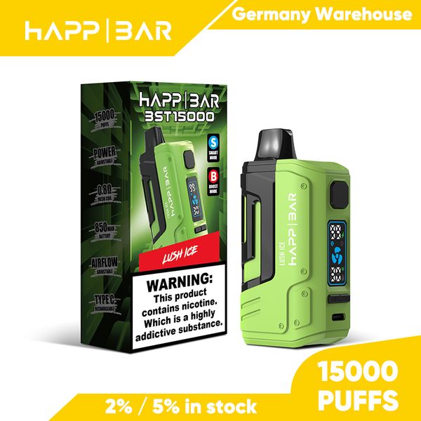 EU Warehouse Vape Bubble 15k Puff 15000 Vapes Vapias desechables Pantalla inteligente Potencia ajustable 650mAh Batería recargable Fumo grande 5% 50mg