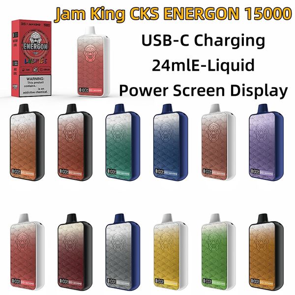 EU Warehouse vape puff bar Jam King CKS ENERGON 15000 bouffées vape desechable 24 ml prérempli EU Warehouse USB-C Charge E Liquid Power Écran Affichage 12 Saveurs