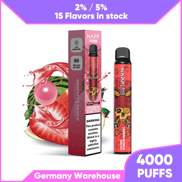 EU Warehouse vapes E Cigarette Original HAPP BAR 4000 Mesh Coil 5000 bouffées Cartouche de stylo vape jetable 15 saveurs Dispositif Vaporisateur stylo vaporisateur