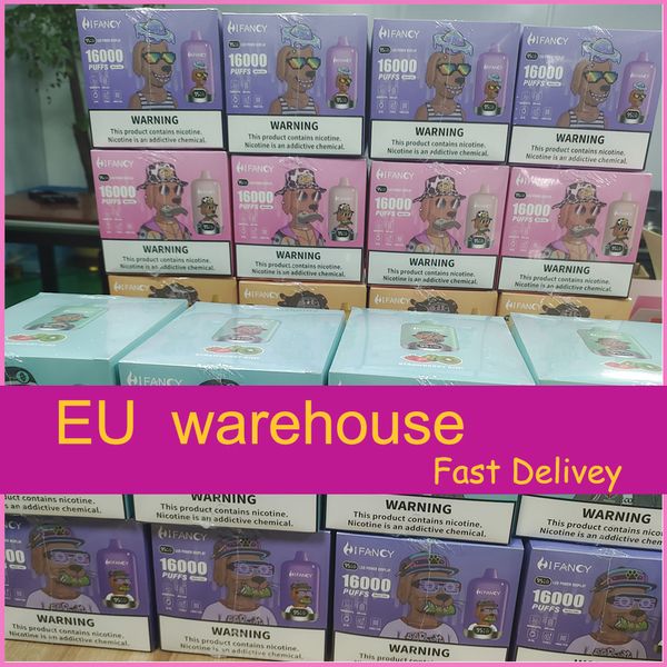 EU Warehouse Vapes Cigarette électronique 16000 bouffées Vape jetable HiFANCY E Cigarette Vape Pen 650MAH rechargeable 26ml avec écran d'affichage E Cig Device Puff 12k