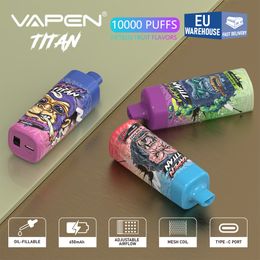 Eu Warehouse vapes Original VAPEN TITAN 10000 bouffée 10K Puff Razz Bar Cigarettes électroniques jetables rechargées 20 ml bobine de maille flux d'air rechargeable Cigs électroniques vape stylo