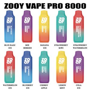 entrepôt de l'UE zooy vape pro 8000 bouffées cigarettes vape jetables 550mAh batterie pré-remplie 25 ml écran d'affichage intelligent intégré tryp-c rechargeable