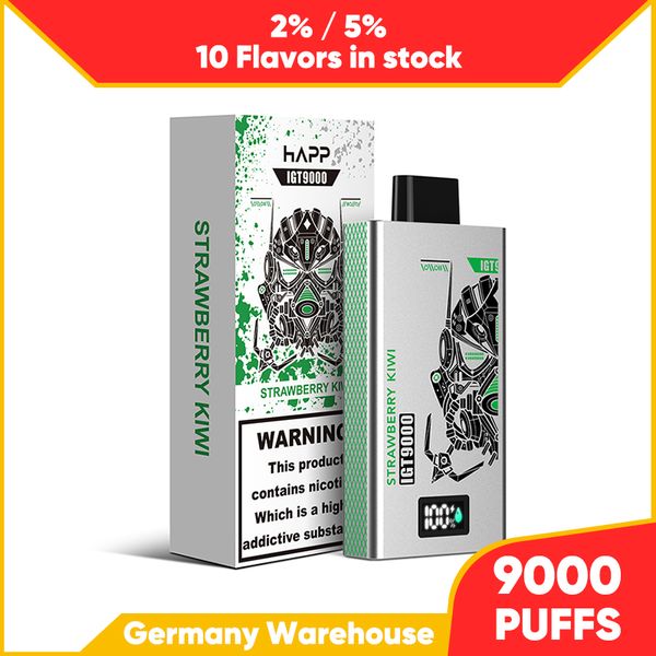 Entrepôt de l'UE HAPP 9000bouffées Kit de dispositif de cigarette électronique jetable Batterie rechargeable Chariots de 14 ml Vape Big Puff 9K Vapes Espagne Allemagne