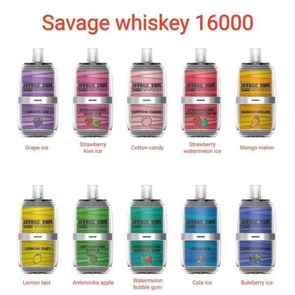 Venta al por mayor de la UE I Vape Savage Whisky 16000 Puff 16K 5% Nic Crystal Pod Pen Hookah E Cigarrillo Vaporizador Malla Bobina Vaper Puffs 16000