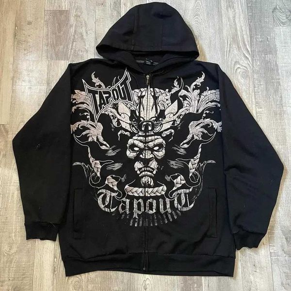 Sweats à capuche pour hommes EU7D Nouveaux sweats à capuche vintage Y2K Gothic Skull Match Zip Up Hoodie Winter Womens Mens Hip Hop Long Sleds Sweats Sweet à capuche D240429