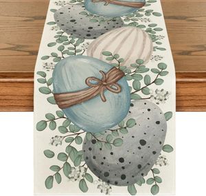 Eucalyptus Egg Paster Linn Table Runner Spring Farmhouse Kitchen Dining Decor for Indoor Outdoor Home Holiday Party 240430