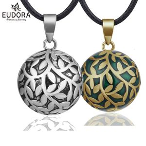 Eudora 20mm feuille d'olivier vert argent harmonie Bola carillon boule pendentif collier pour femmes bébé ange appelant bijoux fins N14NB318 240329