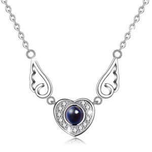 Eudora 925 Sterling Silver Angel Wings Heart Hanger 100 Taal I Love You Necklace voor Vrouwen Meisjes AAA Zirkoon Mode-sieraden Q0531