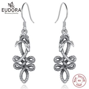 Eudora 925 Sterling Silver Dragon Earring voor dames vintage dieren gragon Celtic knoop druppel earring gothic sieraden feest cadeau 240408
