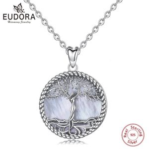 EUDORA 925 SERPLING Silver Tree of Life Pendant Tree Leaf Déesse Mother of Pearl Collier Bijoux vintage avec boîte D475MB 240412