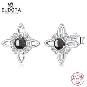 Eudora 925 Esterling Silver Witch Knot Pendientes para mujeres Obsidiana Irlanda Celtic Knot Pendientes de joyas de brujería Joya Regalo 240408