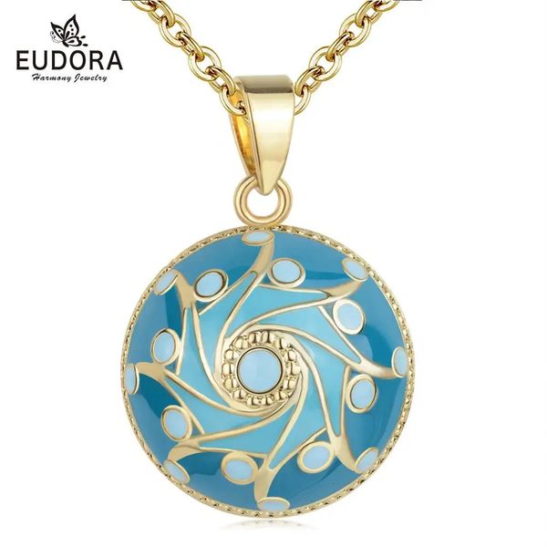 Eudora Original émail artisanat bleu ciel cloche boule pendentif harmonie boule collier univers étoiles conception mexicain Bola boule bijoux 240311