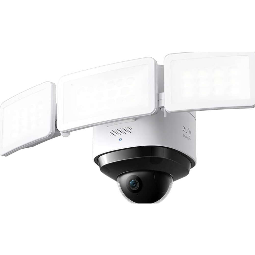 EUFY Security FloodLhight Cam S330 - Pan de 360 graus e cobertura de inclinação, 2K Full HD, 3000 lúmens, iluminação inteligente, IA à prova de intempéries, AI no dispositivo, trava e rastreamento de assunto, sem mensalmente