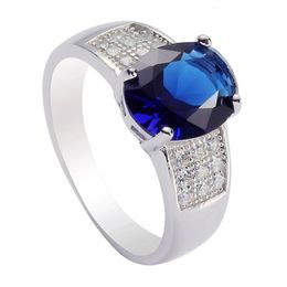 Eulonvan Charm 925 bagues de mariage en argent sterling accessoires de bijoux pour femmes zircon cubique bleu foncé S3706 taille 6 7 8 9 10 240125