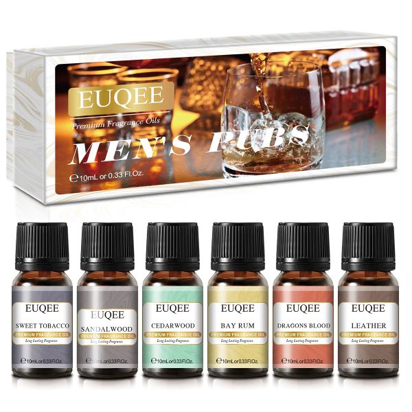 EUQEE 6PCS PARLIES PARCHES POUR HOMMES, MENS PUBS Gift Set 10 ml-Dreat, Dragons Blood, Santalwood, Bay Rum, Cedarwood pour la fabrication de bougies