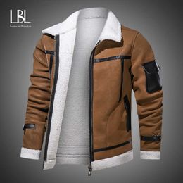 EUR / US Size Mens Casual Faux Bont Lederen Jas Motorfiets PU Jassen Winter Bovenkleding Mannen Bont Kraag Jassen Mannelijke Merk Kleding 211009